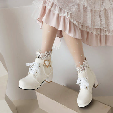 Size Women's Shoes Retro Lace Coarse Heel Short Boots Autumn And Winter New College Women's Boots Shoes High Quality Shoes
